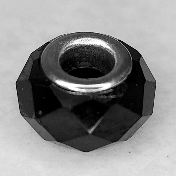 Faceted Glass and Silver Large Hole Bead - Picture 4 of 5